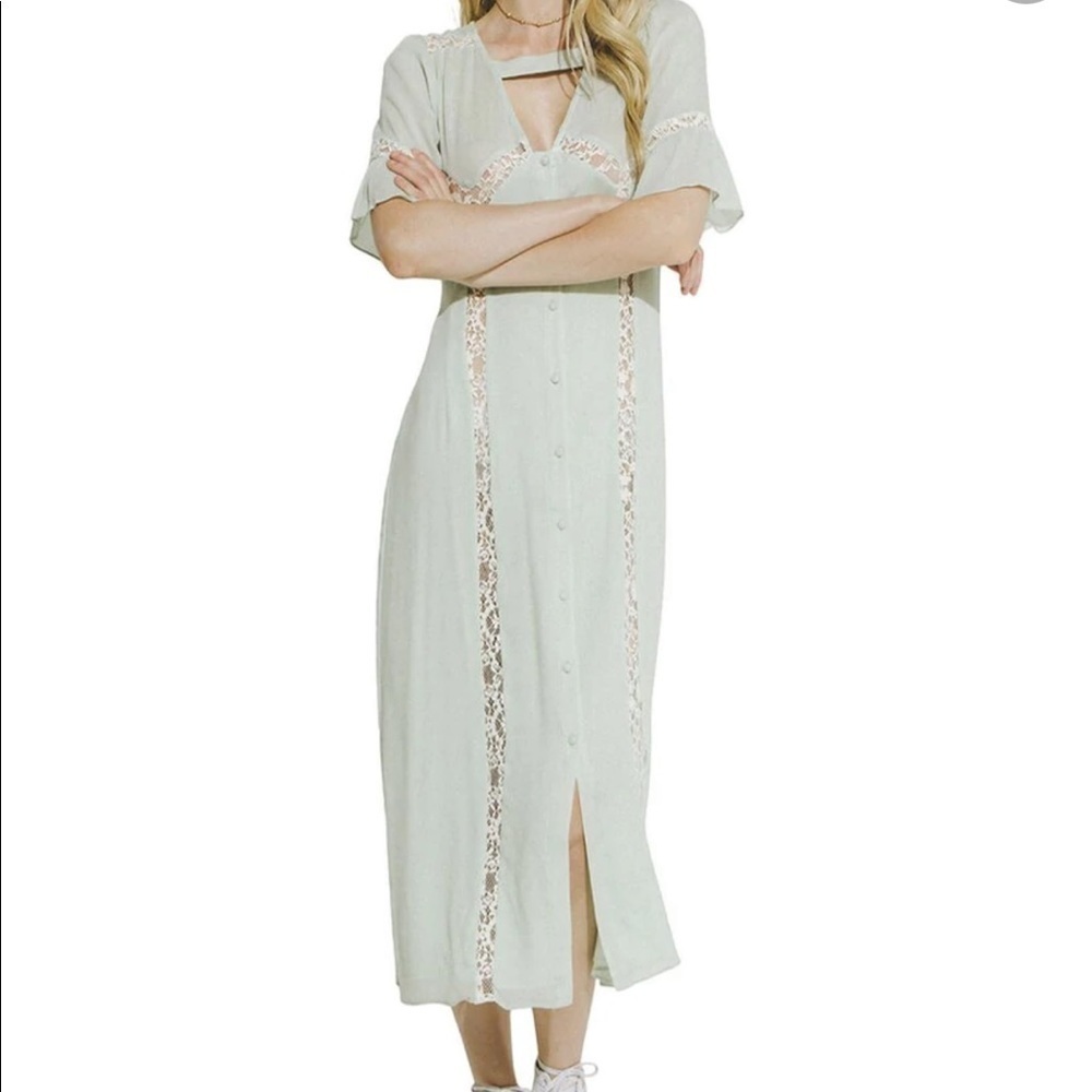 Endless Rose: Cottage Core Floral Lace Prairie Flowy Midi Maxi Dress Size Medium